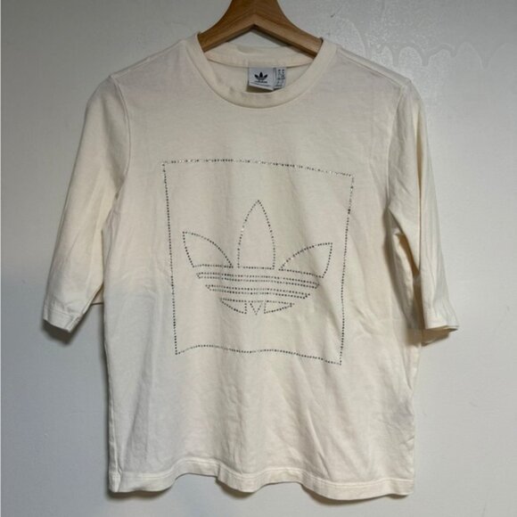 Adidas Originals Trefoil Rhinestone Logo T-Shirt White Women’s Size M - Picture 2 of 6